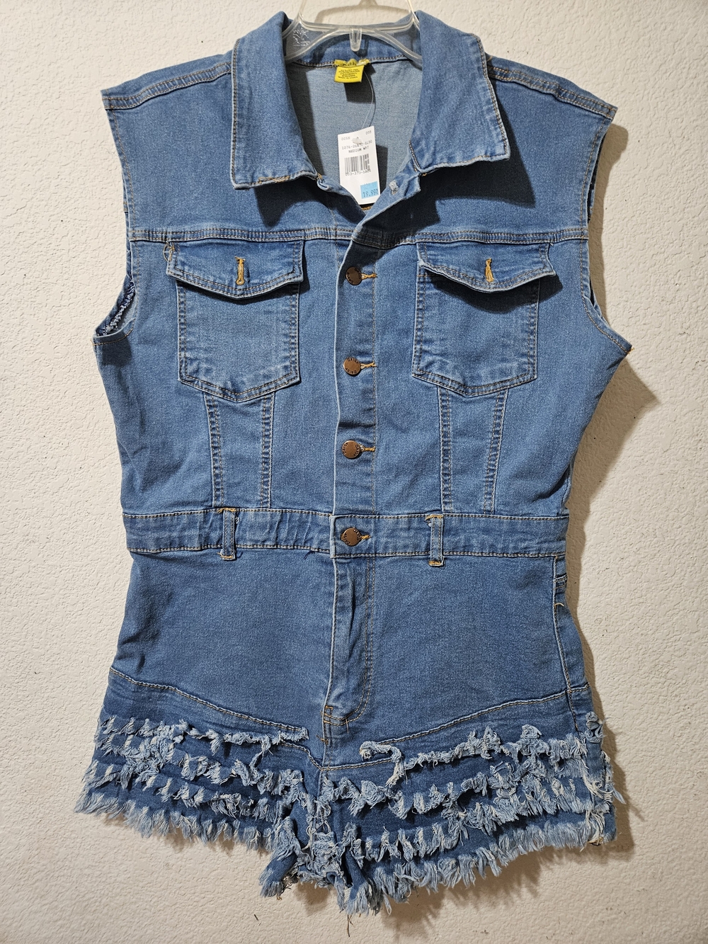 Daisy Denim Blue Sleeveless Romper with Frayed Hem